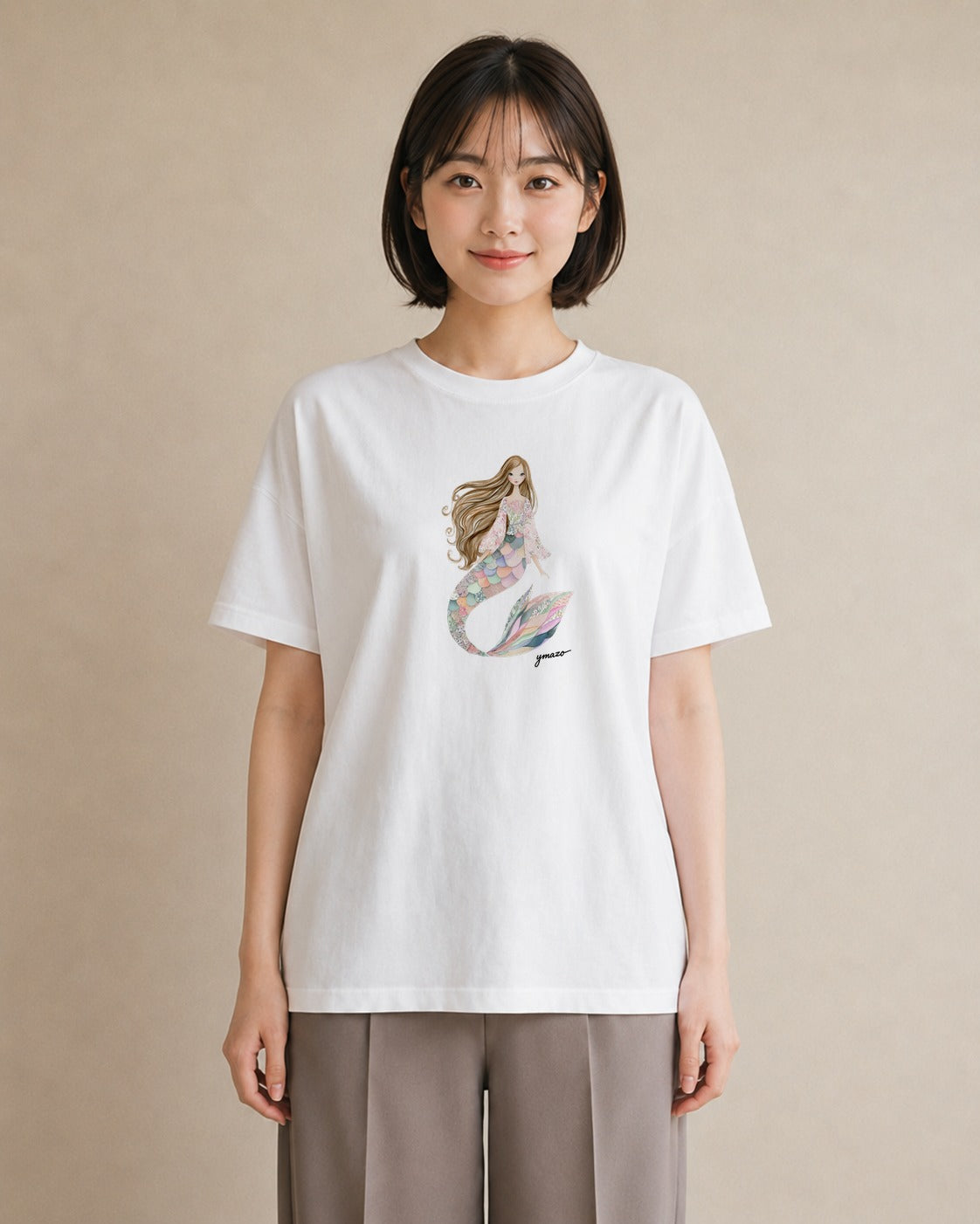 プリントTシャツ レディース 人魚 海の生き物 海 イラスト 普段使い おしゃれギフト 社会人 白T YMAZO