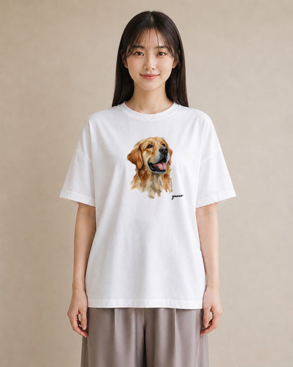 半袖Tシャツ レディース ゴールデンレトリバー ゴールデン 犬 いぬ イラスト フェミニン 女性 旅行用 白T YMAZO