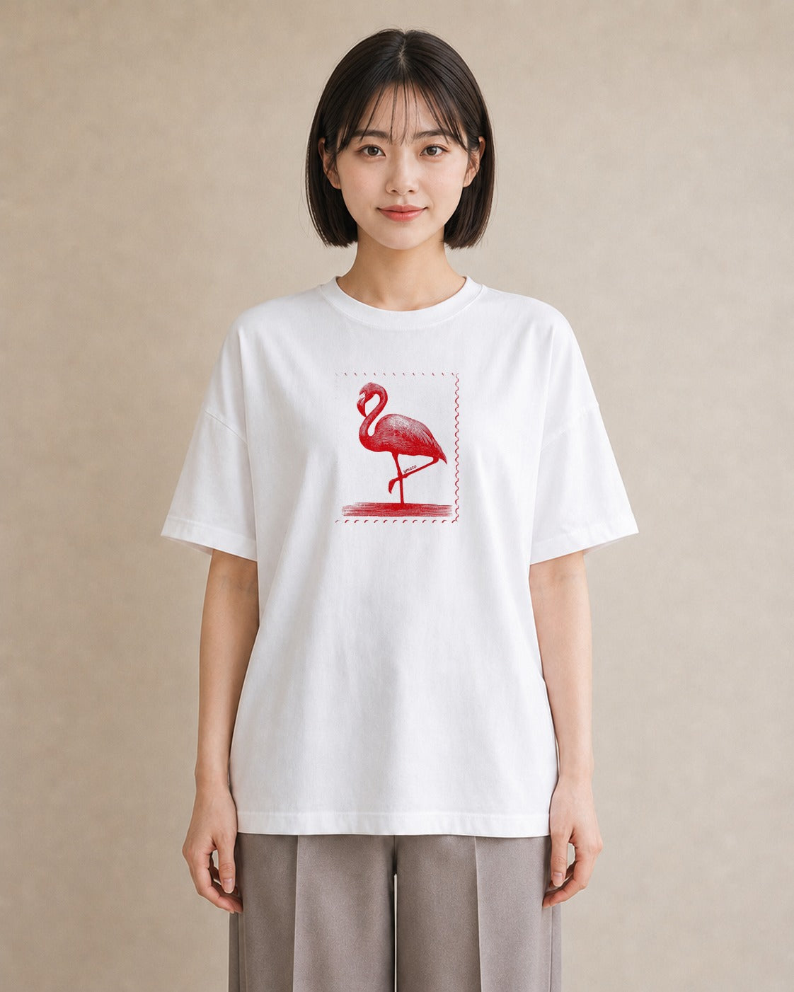 デザインTシャツ レディース フラミンゴ 動物 アニマル イラスト 上品 買い物 夏コーデ 白T YMAZO