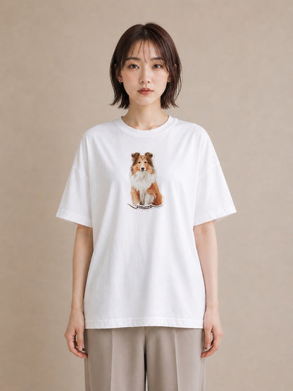 Tシャツ レディース 白柴 犬 いぬ イラスト 韓国風 ママ カフェ服 白T YMAZO