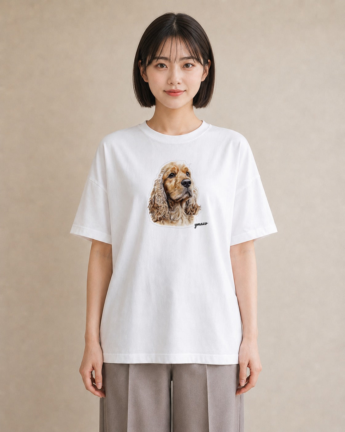 グラフィックTシャツ レディース 白柴 犬 いぬ イラスト 水彩風 春服 ミセス 白T YMAZO