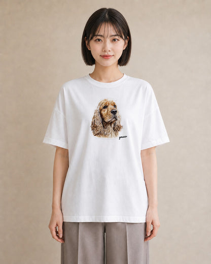 グラフィックTシャツ レディース 白柴 犬 いぬ イラスト 水彩風 春服 ミセス 白T YMAZO