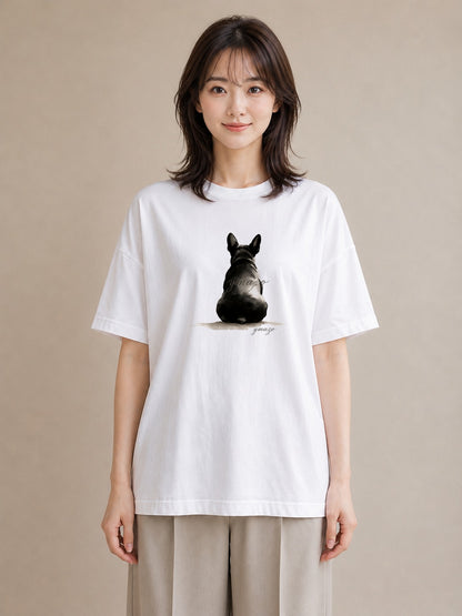 半袖Tシャツ レディース フレンチブルドッグ フレブル 犬 いぬ イラスト 旅行コーデ 自分用 ルームウェア 白T YMAZO