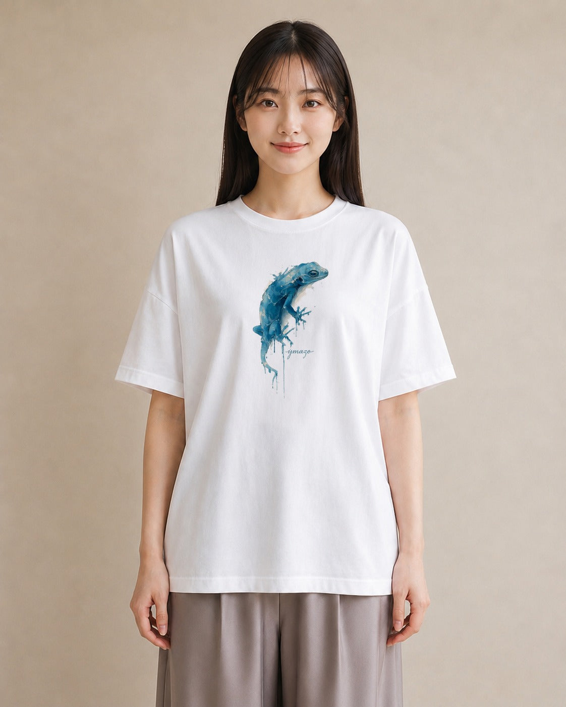 グラフィックTシャツ レディース レオパ ペット 動物 イラスト ミニマル 海 カフェ巡り 白T YMAZO