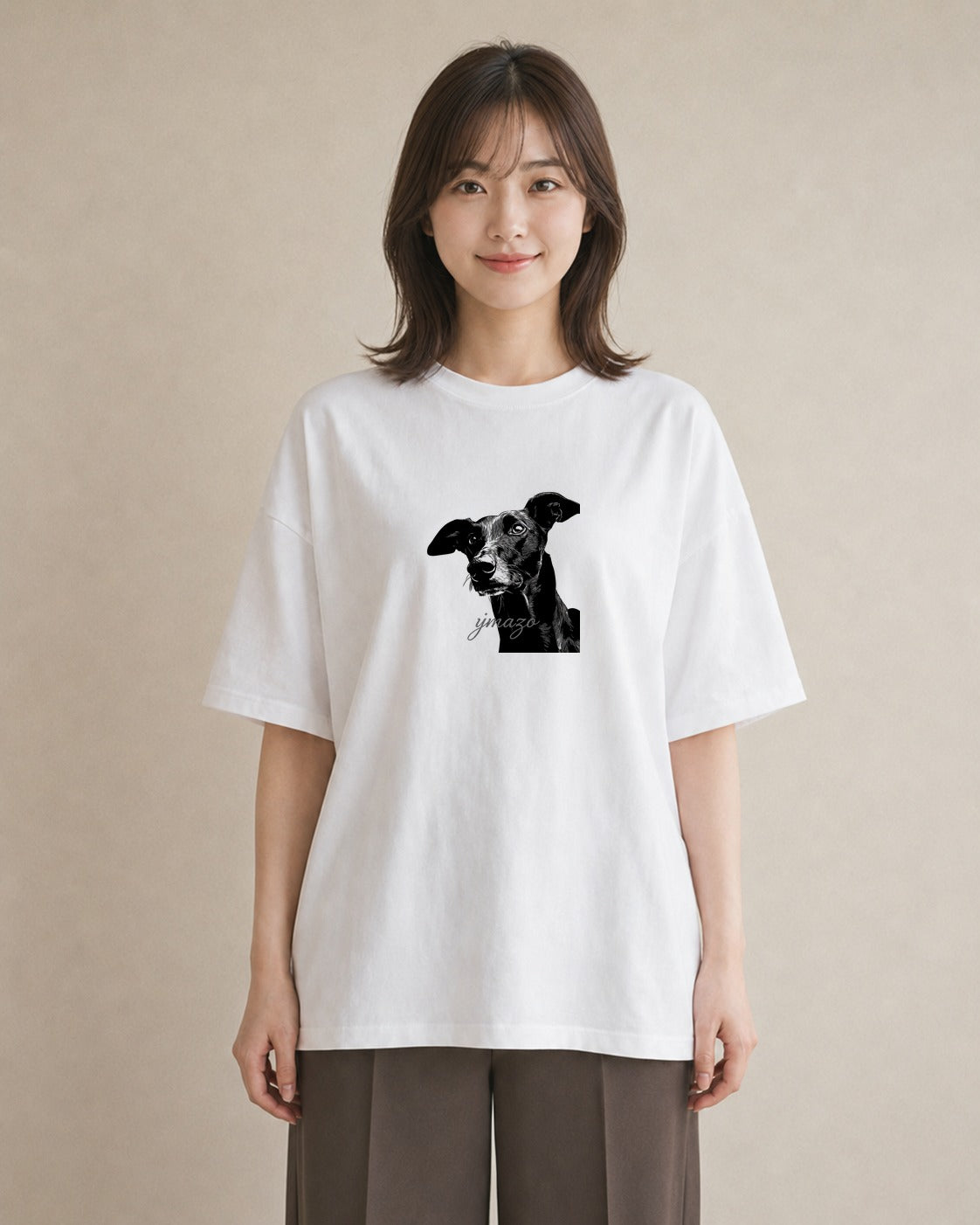 デザインTシャツ レディース イタリアングレーハウンド 犬 いぬ イラスト 個性的 カフェ服 クリスマス 白T YMAZO
