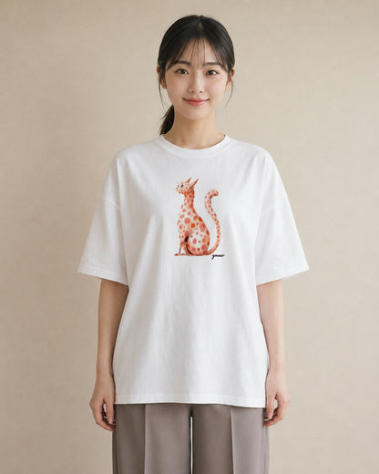 グラフィックTシャツ レディース 茶トラ 茶猫 猫 ねこ イラスト ガーリー 夏コーデ 通学 白T YMAZO