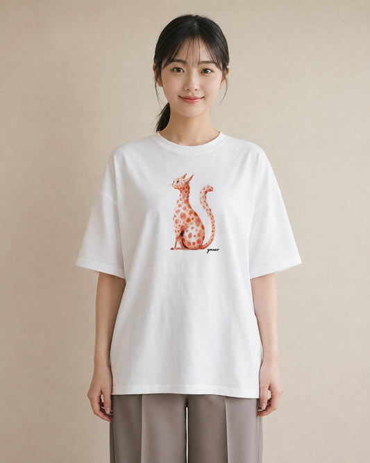 グラフィックTシャツ レディース 茶トラ 茶猫 猫 ねこ イラスト ガーリー 夏コーデ 通学 白T YMAZO
