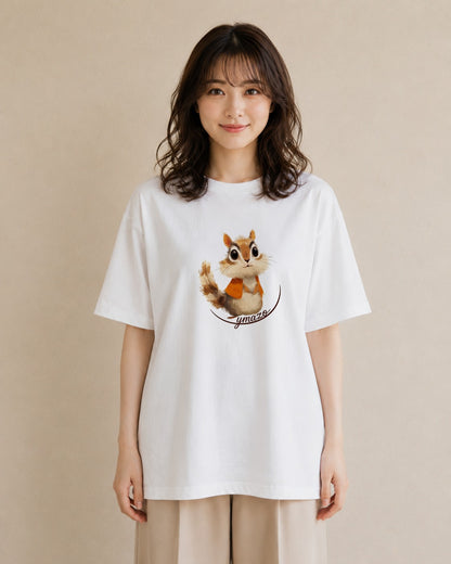 デザインTシャツ レディース リス ペット 動物 イラスト きれいめカジュアル 在宅 公園 白T YMAZO