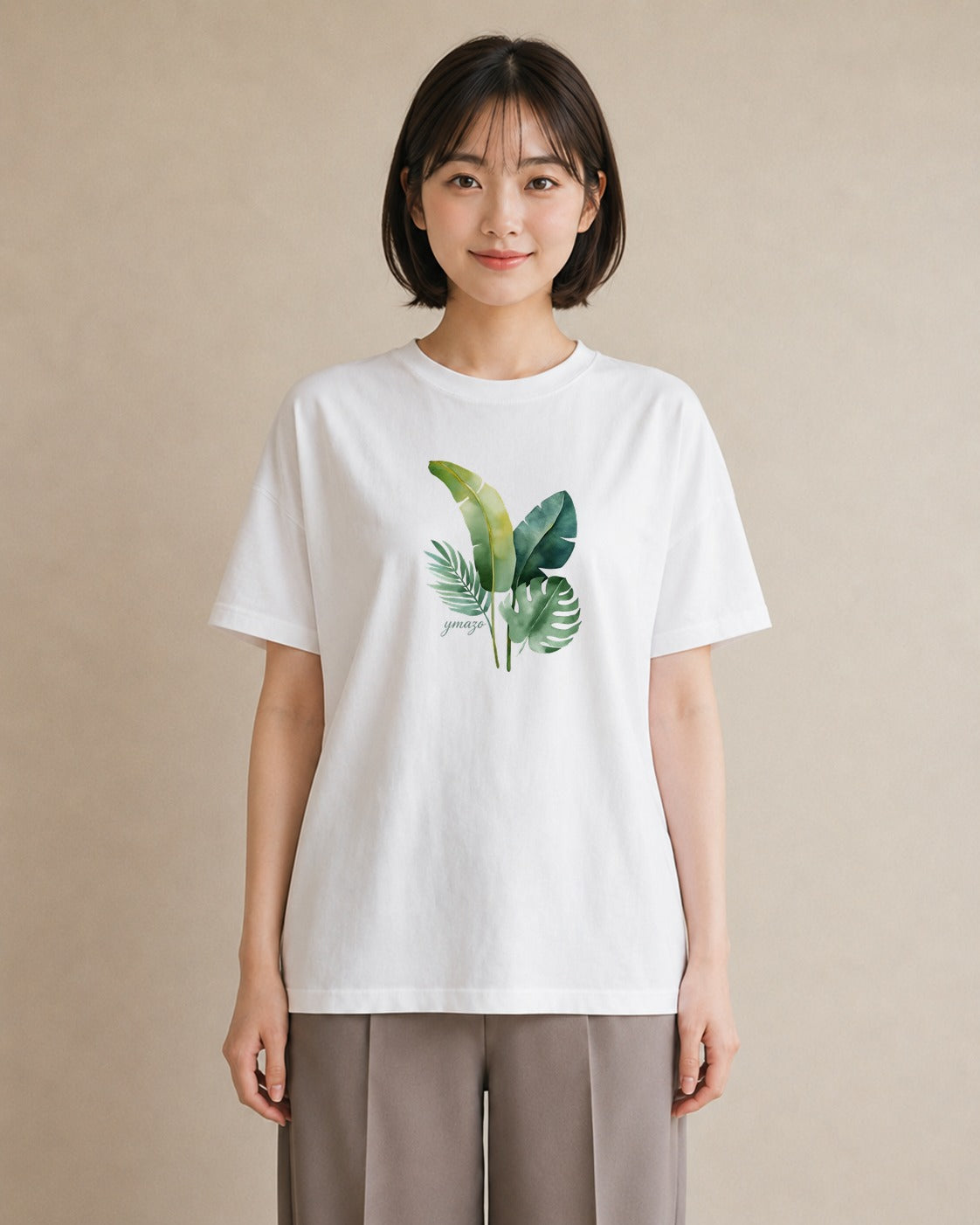 Tシャツ レディース モンステラ 植物 ボタニカル イラスト ラフカジュアル 春服 ミセス 白T YMAZO