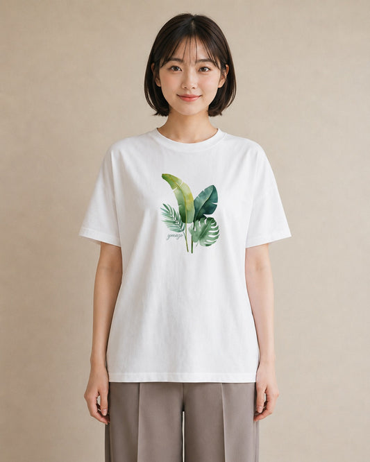 Tシャツ レディース モンステラ 植物 ボタニカル イラスト ラフカジュアル 春服 ミセス 白T YMAZO