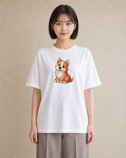 グラフィックTシャツ レディース わんこ 犬 いぬ イラスト ミニマル 送別ギフト 通勤 白T YMAZO