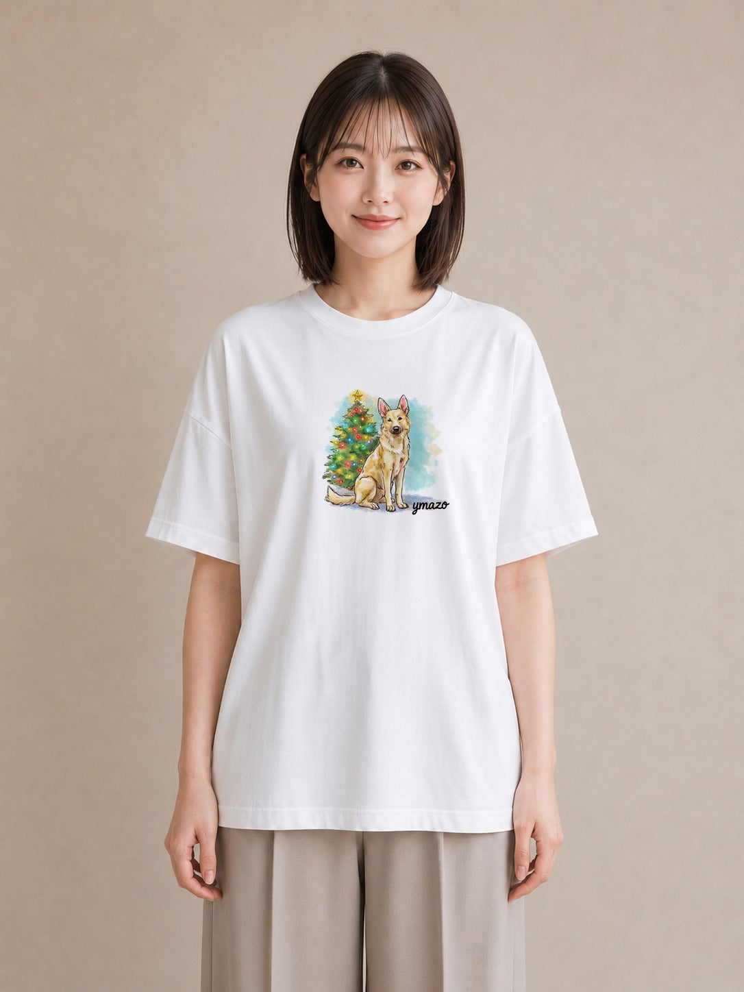 プリントTシャツ レディース ジャーマンシェパード 犬 いぬ イラスト ラフカジュアル お揃い 親子 白T YMAZO
