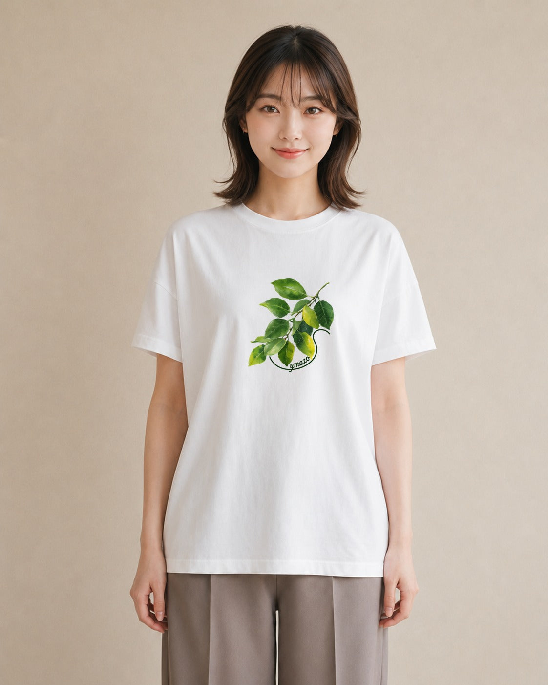 半袖Tシャツ レディース 新緑 植物 ボタニカル イラスト レトロ お揃い 親子 白T YMAZO