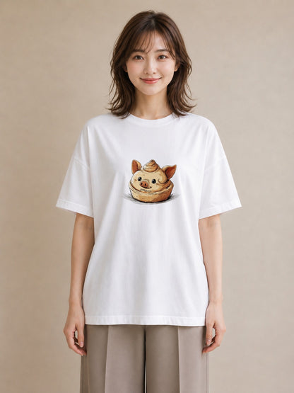 デザインTシャツ レディース クロワッサン 食べ物 フード イラスト 休日コーデ 母娘コーデ 自分用 白T YMAZO