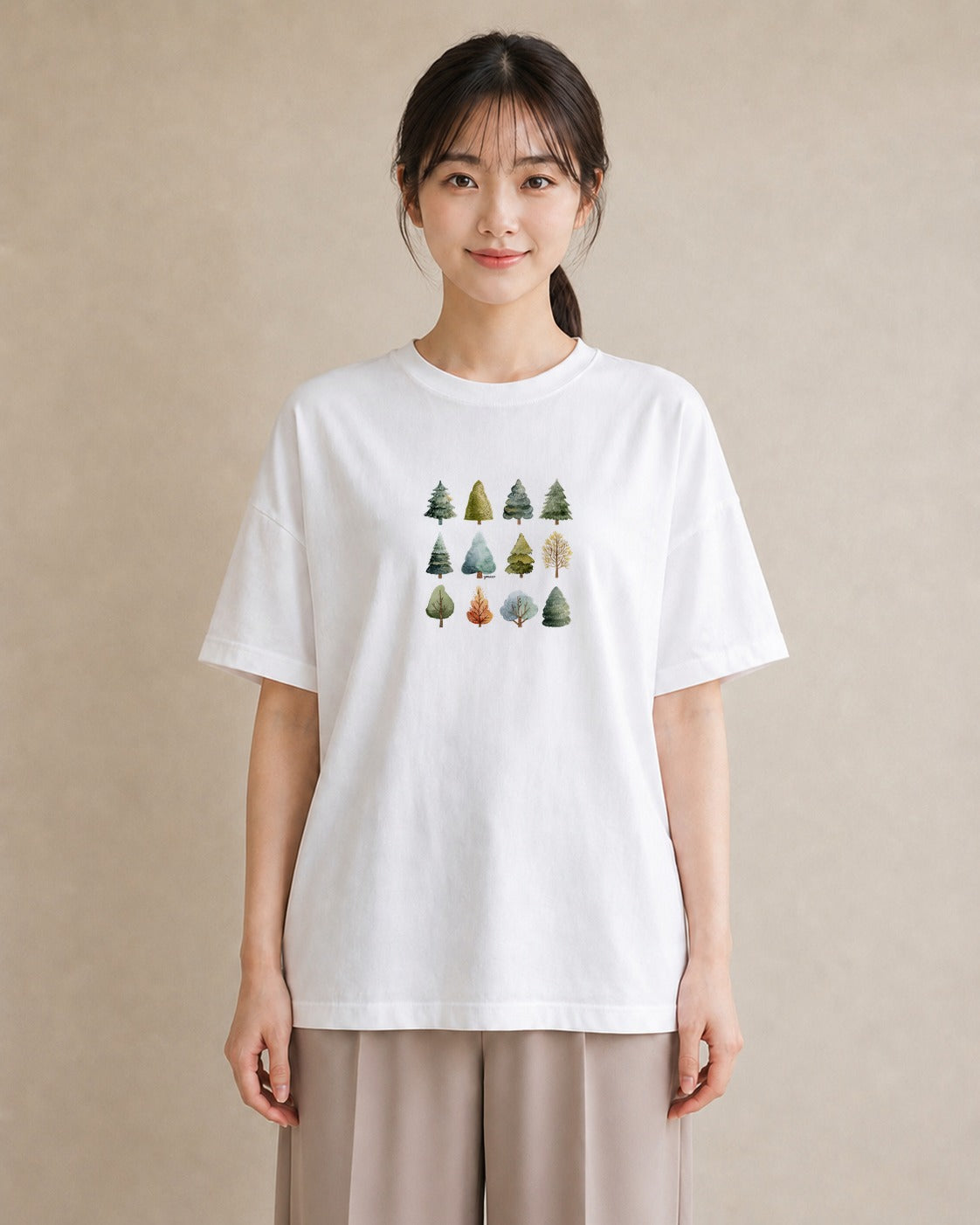 グラフィックTシャツ レディース 森 植物 ボタニカル イラスト 淡色 ミセス 春コーデ 白T YMAZO