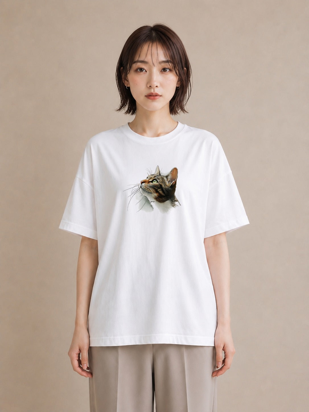 グラフィックTシャツ レディース 猫 ねこ イラスト 北欧風 旅行用 海 白T YMAZO