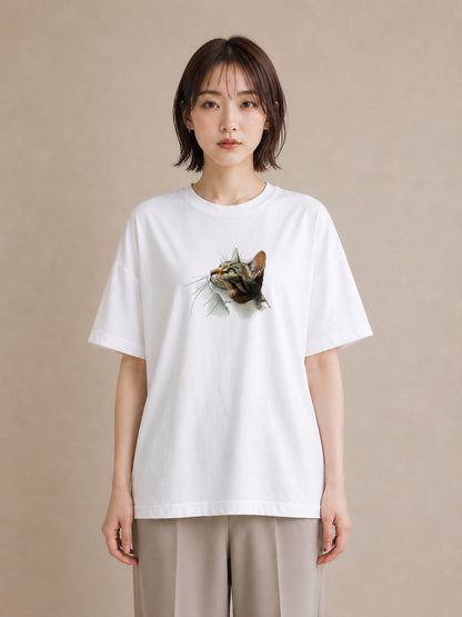 グラフィックTシャツ レディース 猫 ねこ イラスト 北欧風 旅行用 海 白T YMAZO