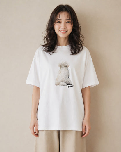 半袖Tシャツ レディース トイプードル プードル 犬 いぬ イラスト 旅行コーデ 春服 ミセス 白T YMAZO