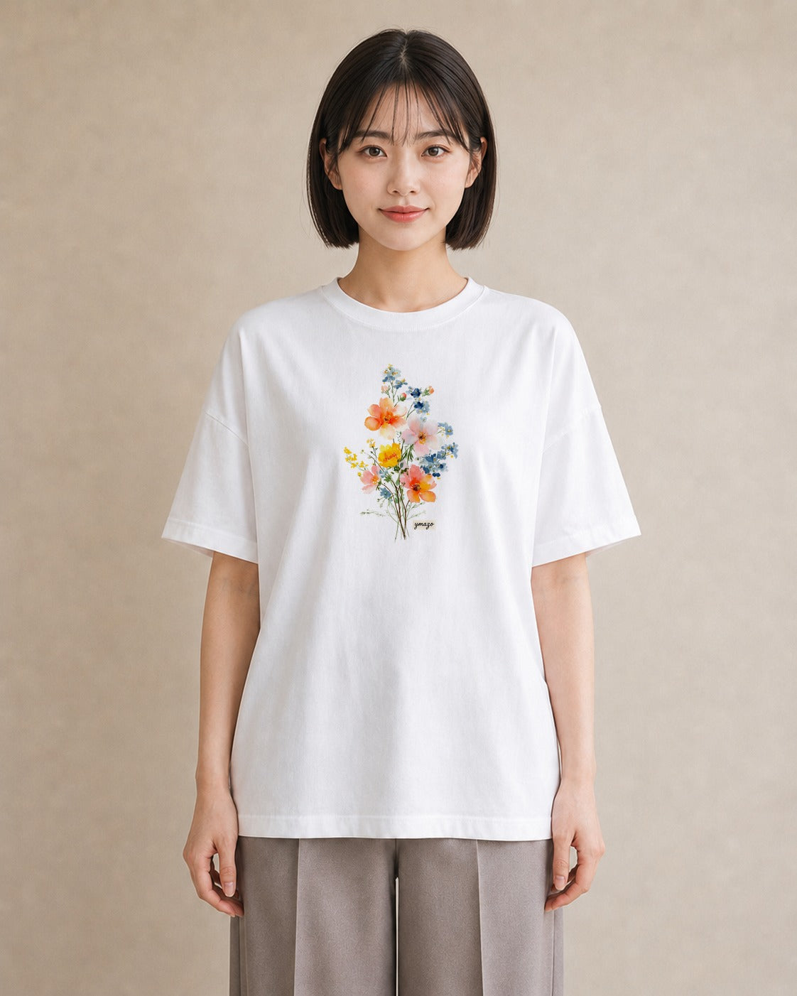 デザインTシャツ レディース コスモス 秋桜 花 花柄 イラスト ナチュラル 旅行 母娘コーデ 白T