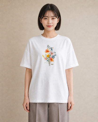 デザインTシャツ レディース コスモス 秋桜 花 花柄 イラスト ナチュラル 旅行 母娘コーデ 白T