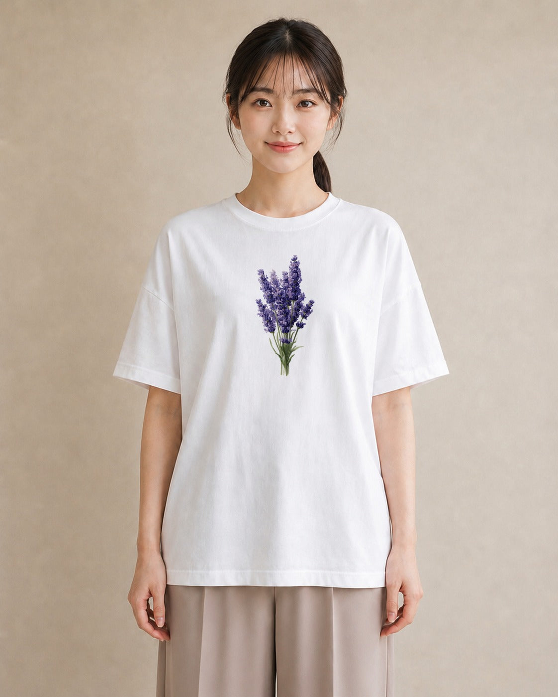 グラフィックTシャツ レディース ラベンダー 花 花柄 イラスト 旅行コーデ 帰省 ラフ 白T
