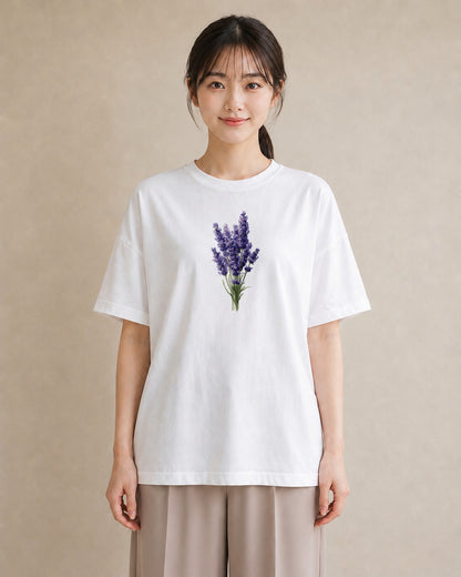 グラフィックTシャツ レディース ラベンダー 花 花柄 イラスト 旅行コーデ 帰省 ラフ 白T