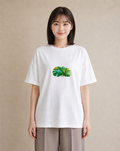 グラフィックTシャツ レディース モンステラ 植物 ボタニカル イラスト きれいめカジュアル 海 カフェ巡り 白T YMAZO