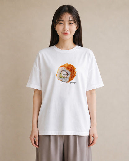 デザインTシャツ レディース お寿司 食べ物 フード イラスト ゆるかわ 散歩 お出かけ 白T YMAZO