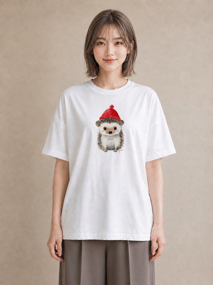 半袖Tシャツ レディース ハリネズミ ペット 動物 イラスト レトロ 公園 ママ 白T YMAZO