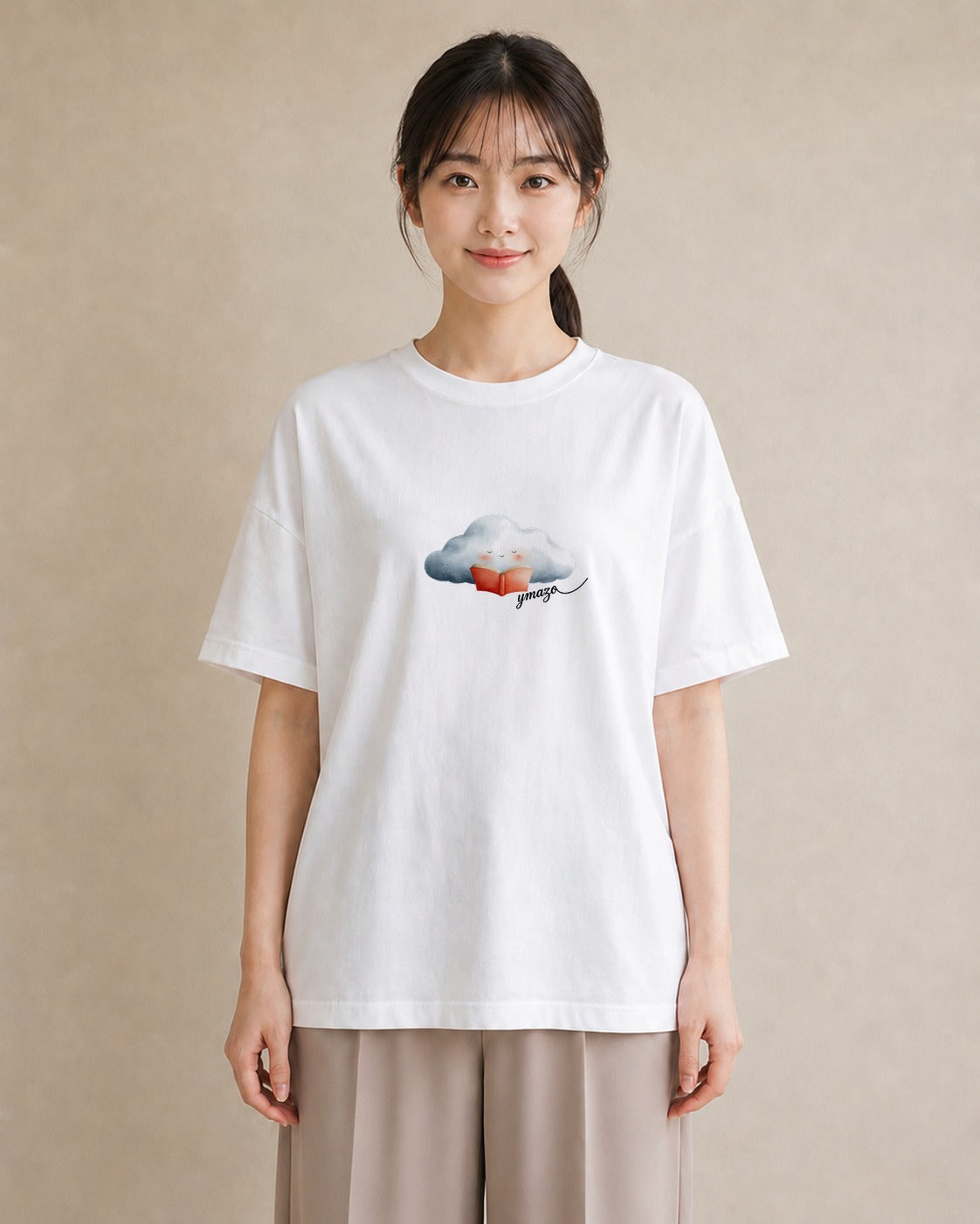 Tシャツ レディース 雲 星空 宇宙 イラスト カジュアル 買い物 夏コーデ 白T YMAZO