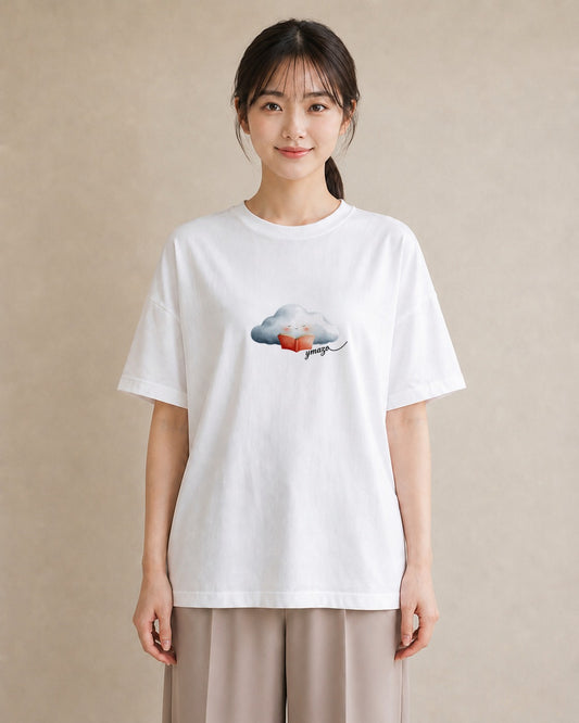 Tシャツ レディース 雲 星空 宇宙 イラスト カジュアル 買い物 夏コーデ 白T YMAZO