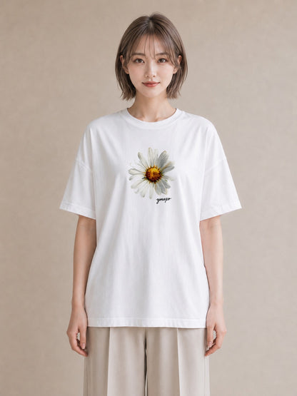 デザインTシャツ レディース マーガレット 花 花柄 イラスト フェミニン 夏コーデ 通学 白T YMAZO
