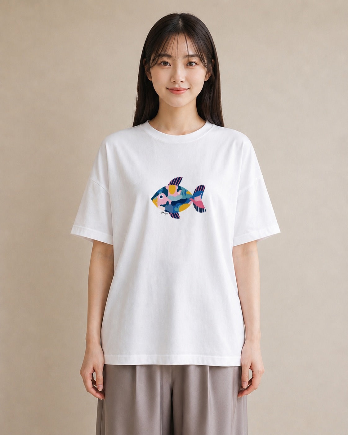 半袖Tシャツ レディース 熱帯魚 海の生き物 海 イラスト レトロ 女性 旅行用 白T YMAZO