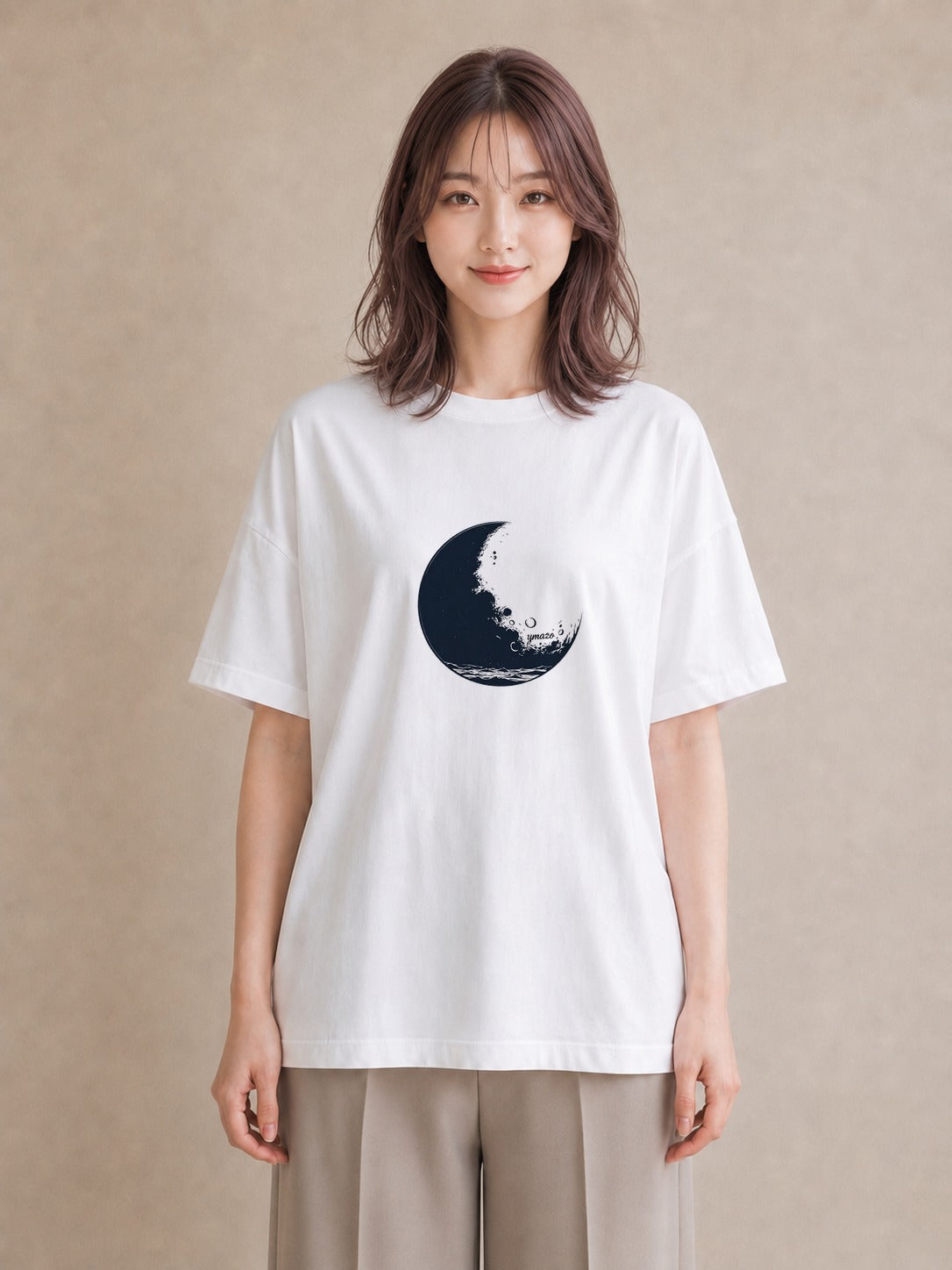 デザインTシャツ レディース 月 星空 宇宙 イラスト 上品 綿100 デート 白T YMAZO