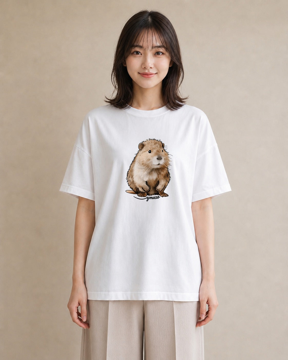 グラフィックTシャツ レディース ロボロフスキー ペット 動物 イラスト こなれ感 夏コーデ 通学 白T YMAZO