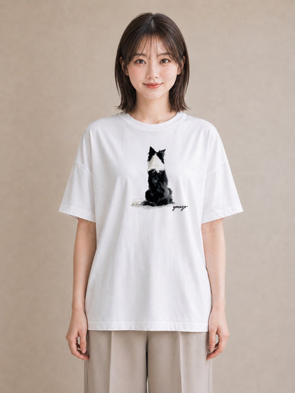 プリントTシャツ レディース 保護犬 犬 いぬ イラスト 手描き風 ビーチ デイリーウェア 白T YMAZO