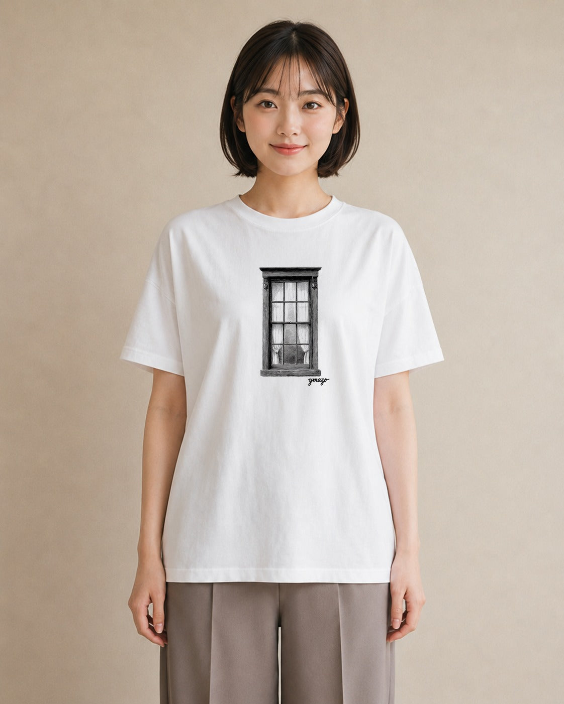 デザインTシャツ レディース 窓辺の椅子 窓辺 椅子 ナチュラル アンティーク イラスト モード 女子会 お揃い 白T YMAZO