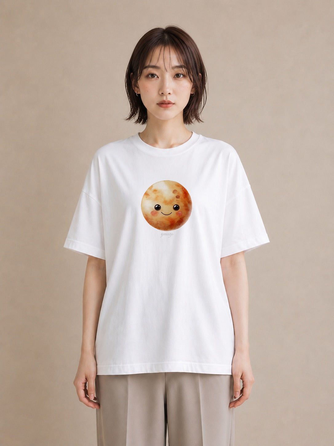 プリントTシャツ レディース 満月 星空 宇宙 イラスト ゆるコーデ 週末コーデ 敬老の日 白T YMAZO