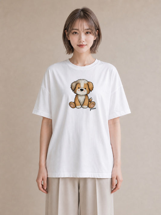 半袖Tシャツ レディース いぬ 犬 ワンコ イラスト 淡色 旅行 母娘コーデ 白T YMAZO