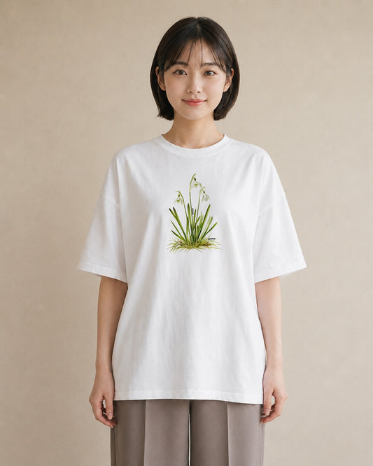半袖Tシャツ レディース すずらん 花 花柄 イラスト ユニーク 社会人 女性 白T YMAZO