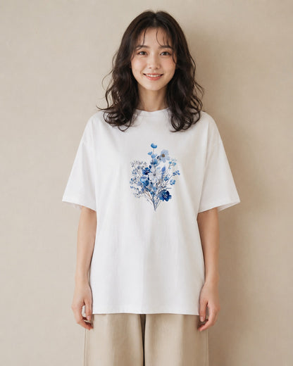 グラフィックTシャツ レディース 花 花柄 イラスト ラフ 綿100 デート 白T