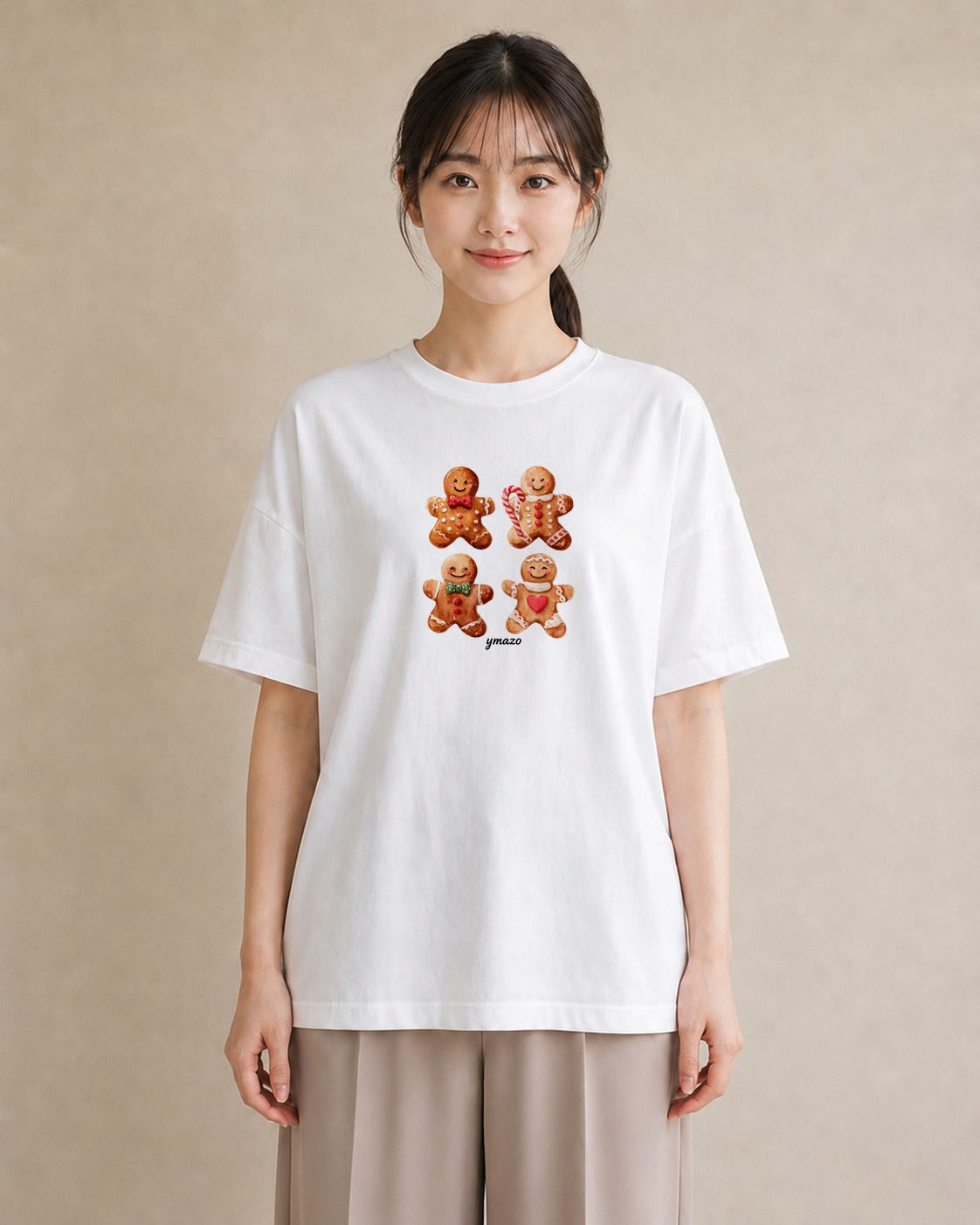 半袖Tシャツ レディース クッキー 食べ物 フード イラスト ミニマル 旅行用 海 白T YMAZO