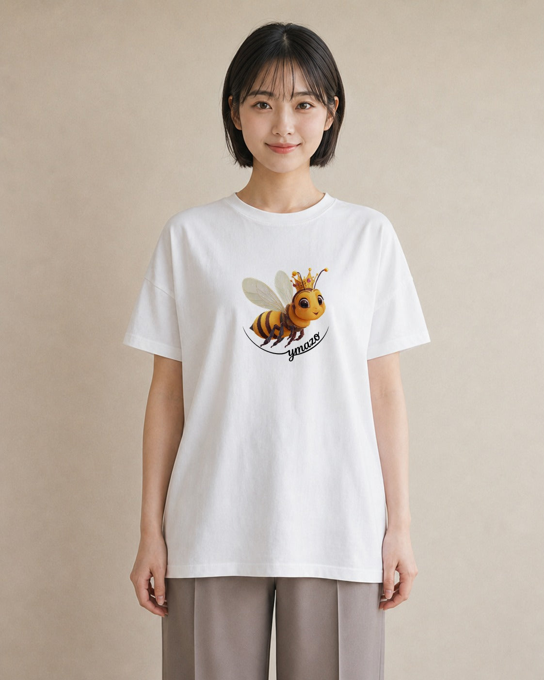 グラフィックTシャツ レディース みつばち 昆虫 虫 イラスト カフェコーデ 在宅 公園 白T YMAZO