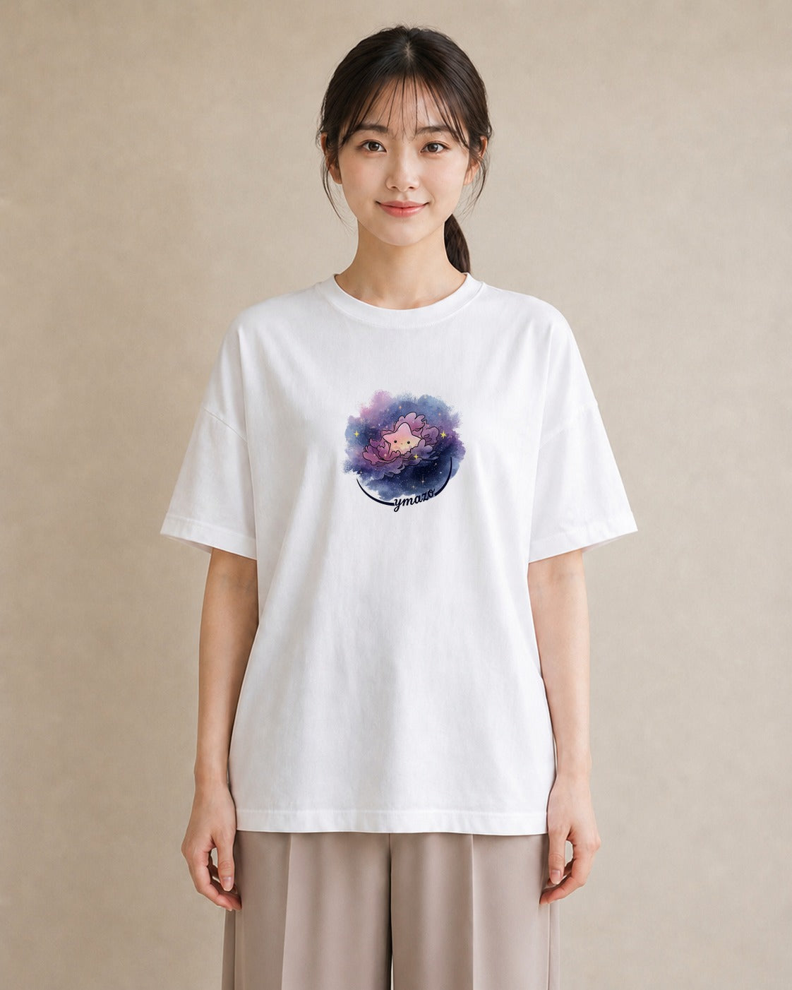 デザインTシャツ レディース 惑星 星空 宇宙 イラスト ガーリー 女性 旅行用 白T YMAZO