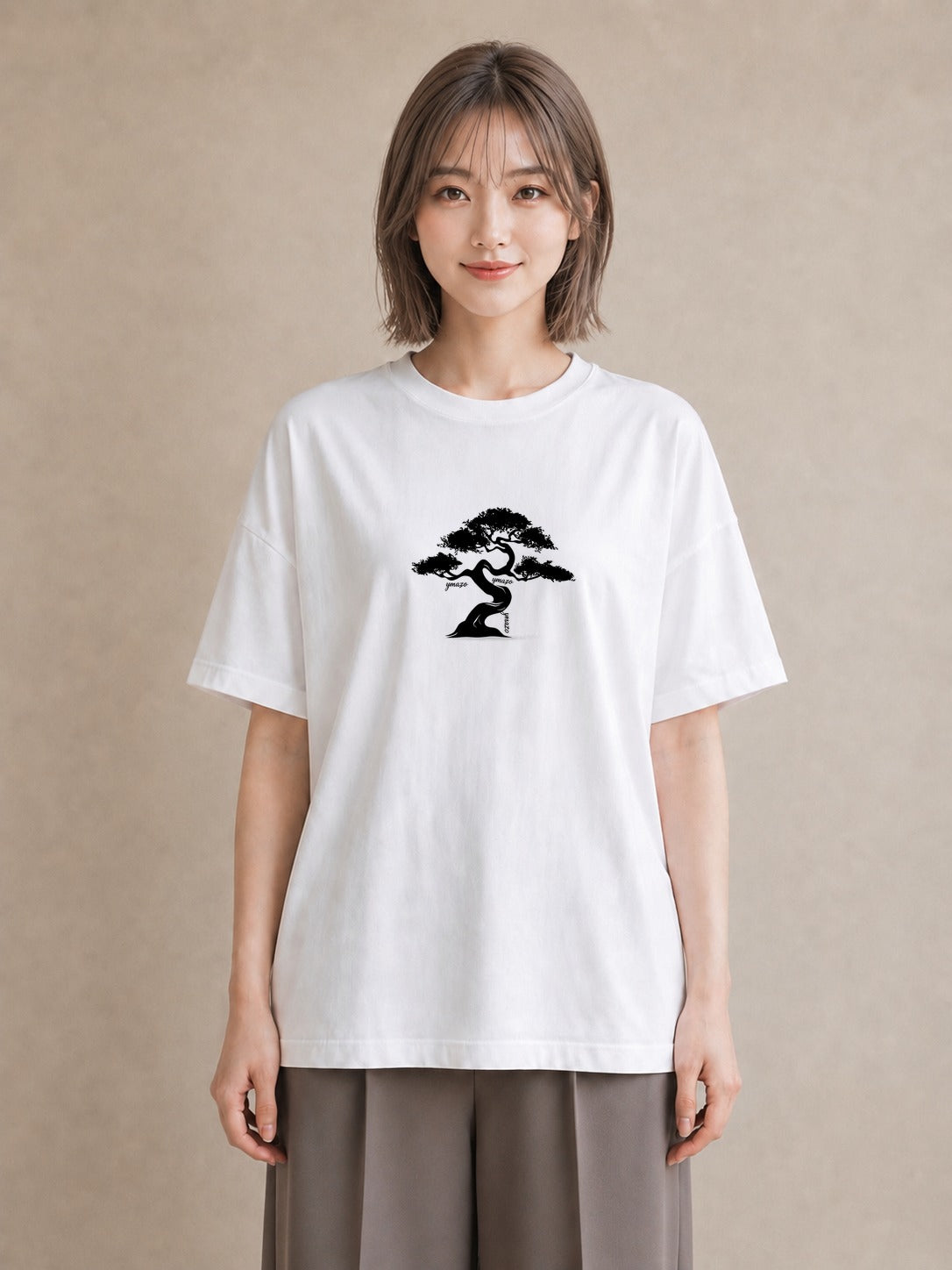 半袖Tシャツ レディース 盆栽 植物 ボタニカル イラスト ナチュラル 社会人 女性 白T YMAZO