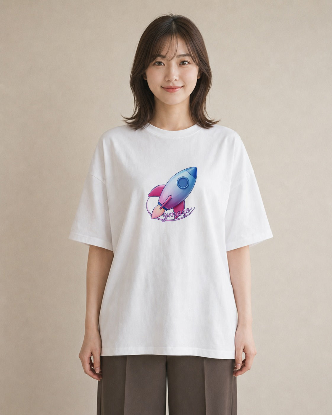 デザインTシャツ レディース ロケット 星空 宇宙 イラスト シック ギフト 母の日 白T YMAZO