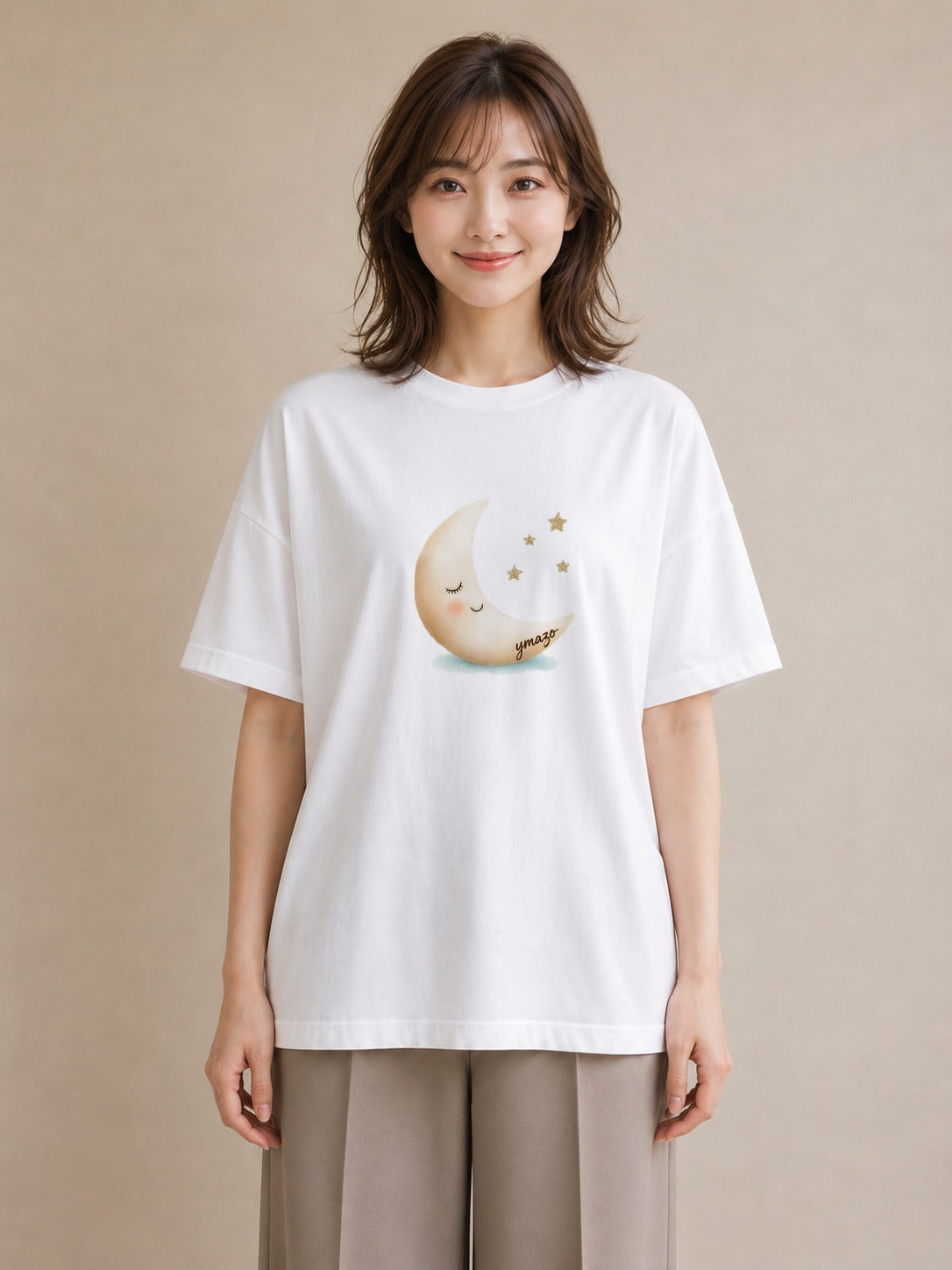 グラフィックTシャツ レディース 月 星空 宇宙 イラスト ヴィンテージ風 部屋着 女性向けギフト 白T YMAZO