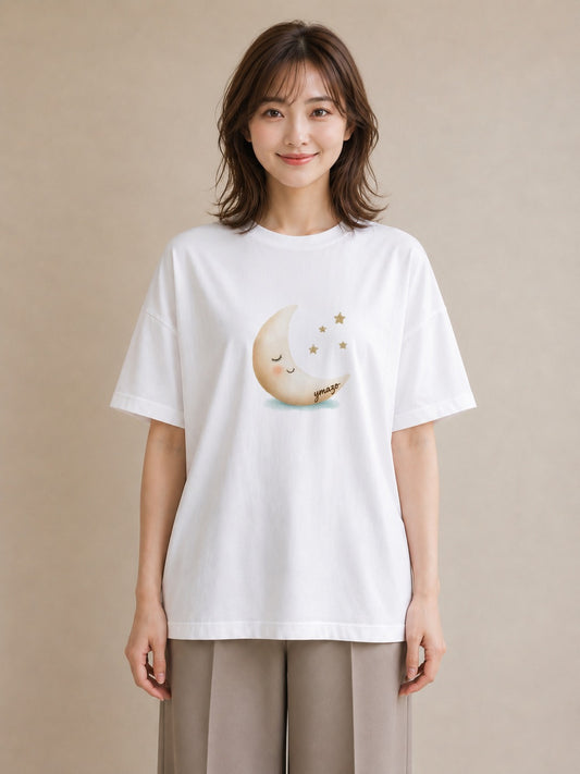 グラフィックTシャツ レディース 月 星空 宇宙 イラスト ヴィンテージ風 部屋着 女性向けギフト 白T YMAZO