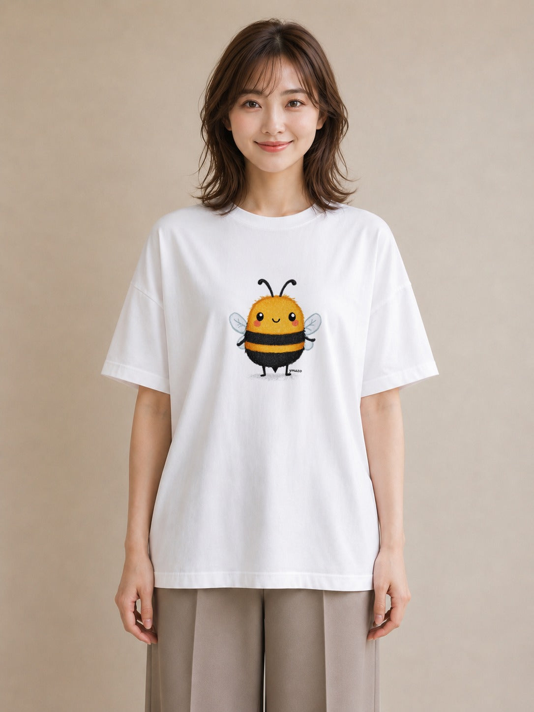 グラフィックTシャツ レディース みつばち 昆虫 虫 イラスト 韓国風 在宅 公園 白T YMAZO