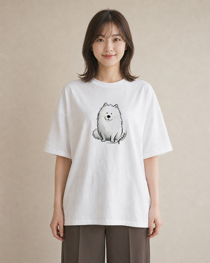 グラフィックTシャツ レディース サモエド 犬 いぬ イラスト カジュアル おしゃれギフト 社会人 白T YMAZO